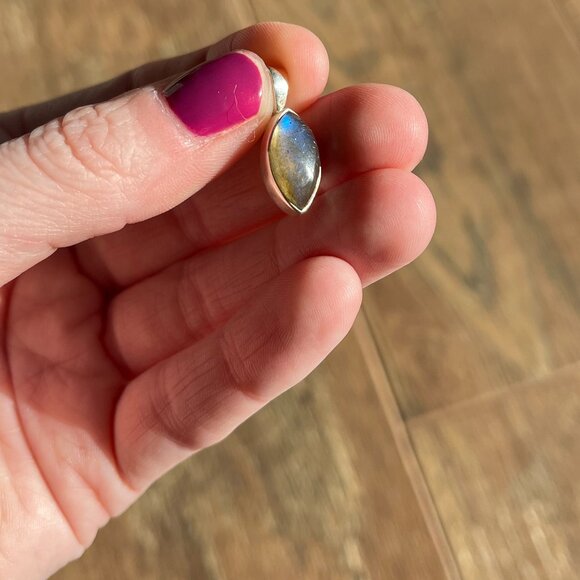 Petite Blue Flash *Labradorite* Pendant | Marquise Shaped | Sterling Silver - Picture 5 of 12